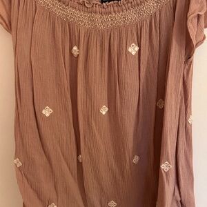 American Eagle Outfitters Dusty Rose Smocked Cap Sleeve Blouse